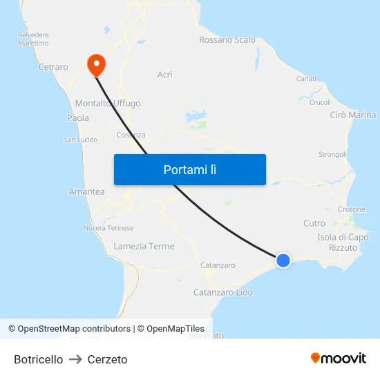 Botricello to Cerzeto map