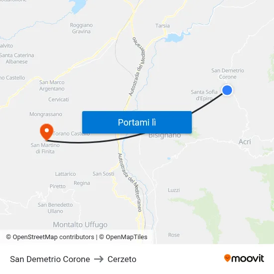 San Demetrio Corone to Cerzeto map