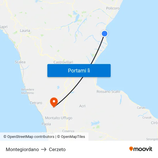 Montegiordano to Cerzeto map