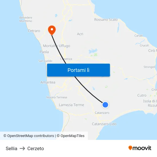Sellia to Cerzeto map