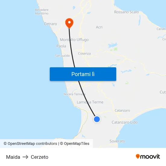 Maida to Cerzeto map