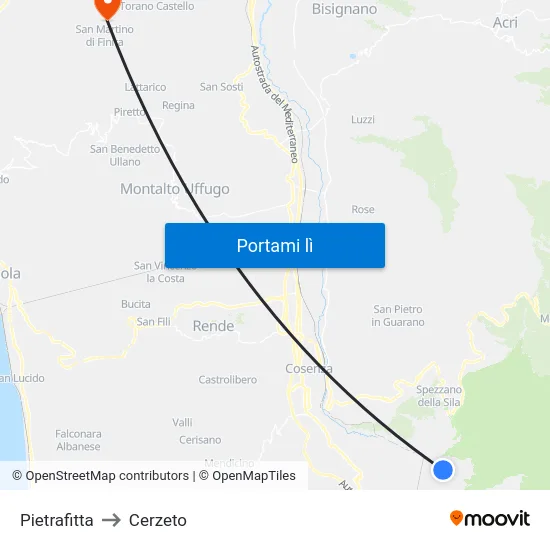 Pietrafitta to Cerzeto map