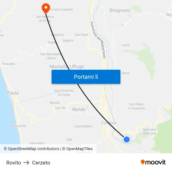 Rovito to Cerzeto map