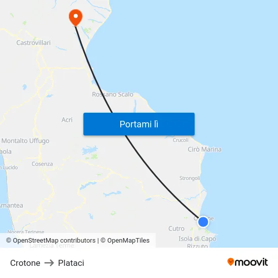 Crotone to Plataci map