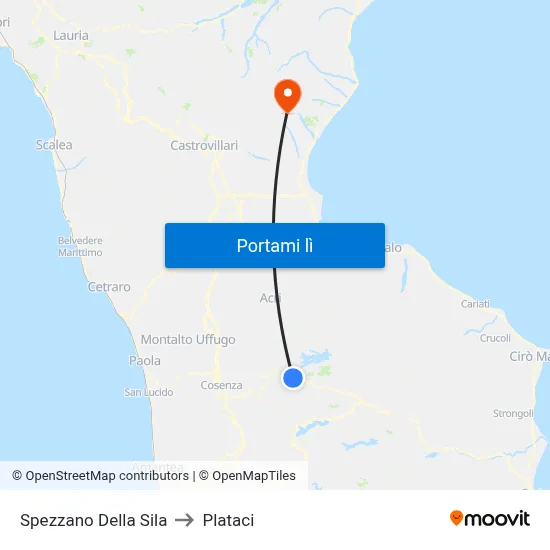Spezzano Della Sila to Plataci map