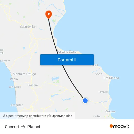 Caccuri to Plataci map