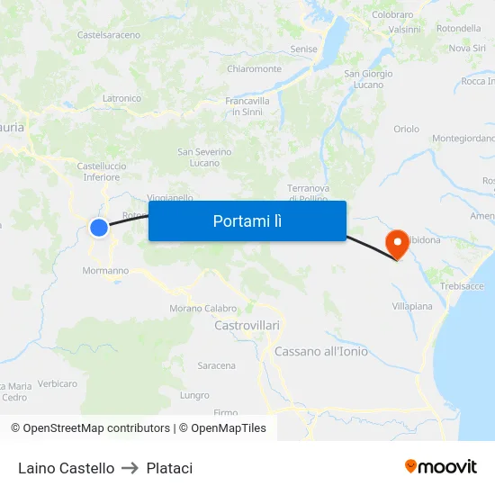 Laino Castello to Plataci map