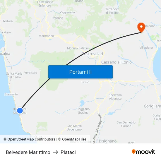 Belvedere Marittimo to Plataci map