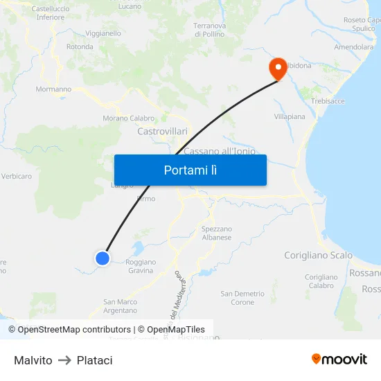 Malvito to Plataci map