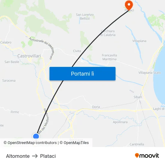 Altomonte to Plataci map