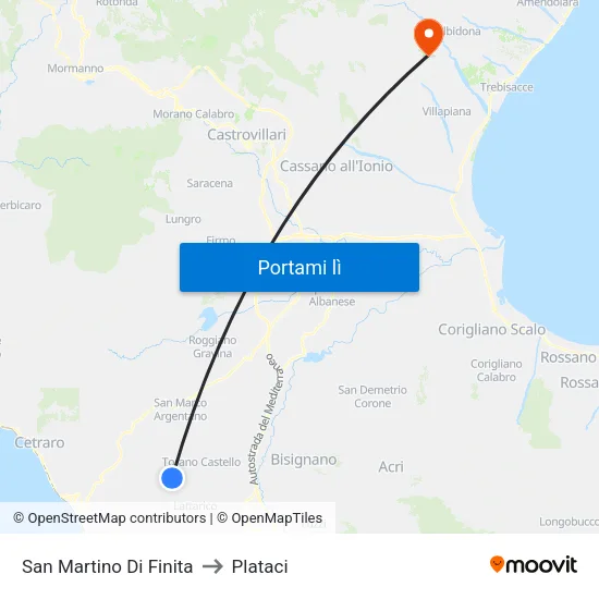 San Martino Di Finita to Plataci map
