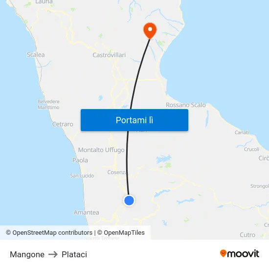 Mangone to Plataci map