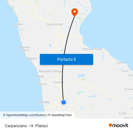 Carpanzano to Plataci map