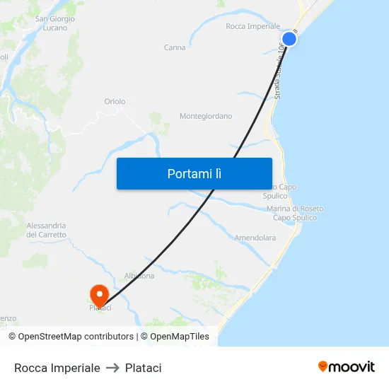 Rocca Imperiale to Plataci map