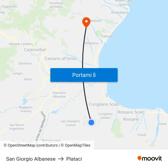 San Giorgio Albanese to Plataci map
