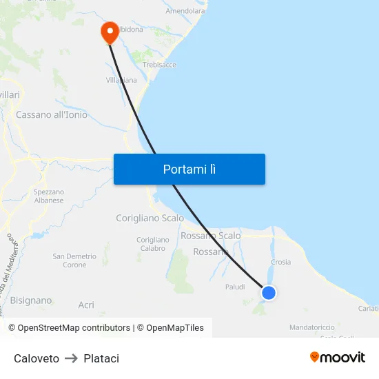 Caloveto to Plataci map