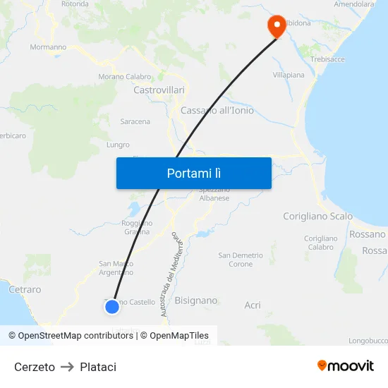 Cerzeto to Plataci map
