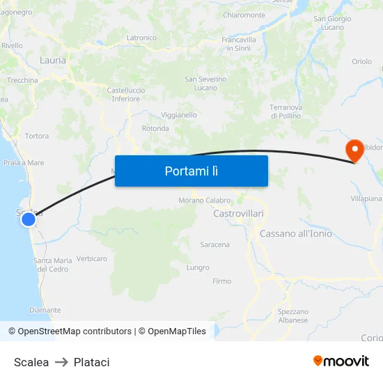 Scalea to Plataci map