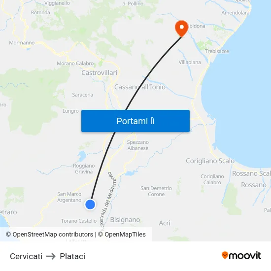 Cervicati to Plataci map