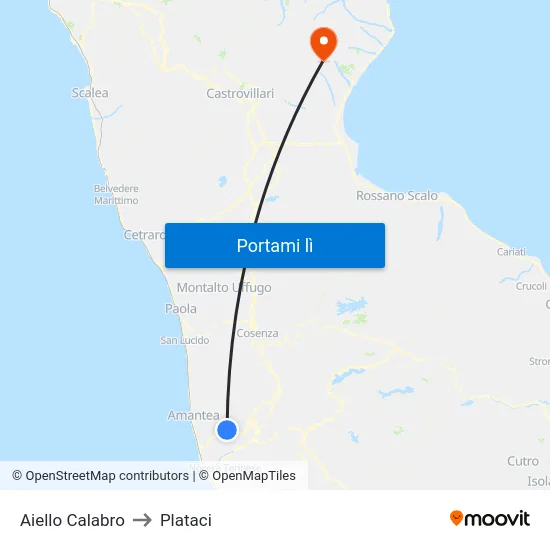 Aiello Calabro to Plataci map