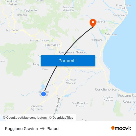 Roggiano Gravina to Plataci map