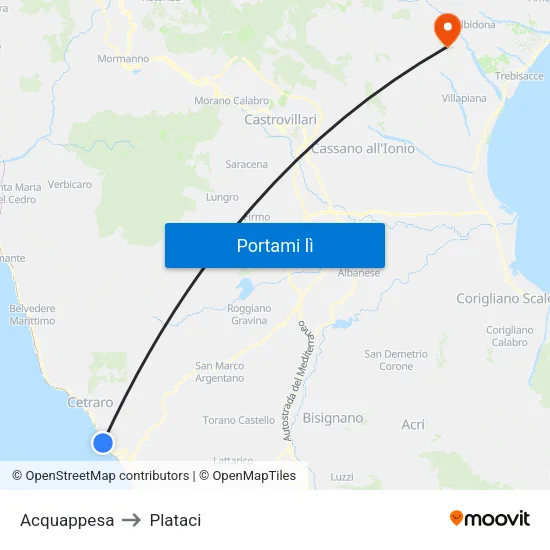 Acquappesa to Plataci map