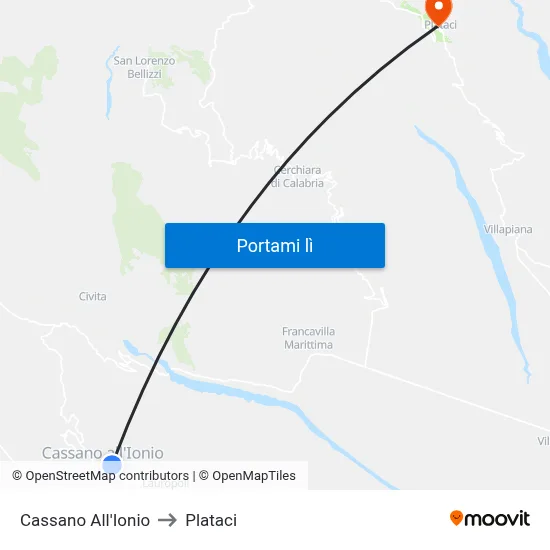 Cassano All'Ionio to Plataci map