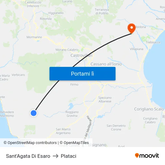Sant'Agata Di Esaro to Plataci map