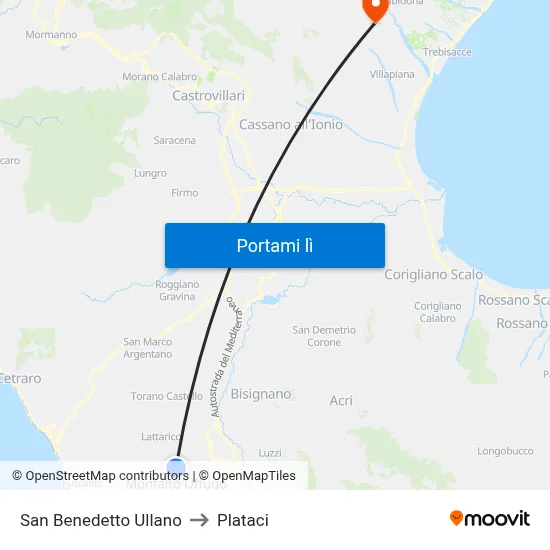 San Benedetto Ullano to Plataci map