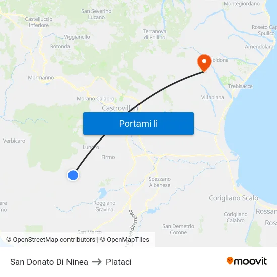 San Donato Di Ninea to Plataci map
