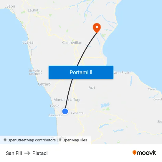 San Fili to Plataci map