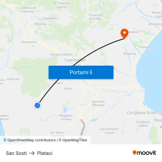 San Sosti to Plataci map