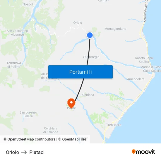 Oriolo to Plataci map