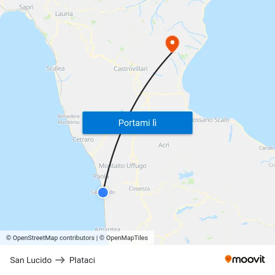 San Lucido to Plataci map
