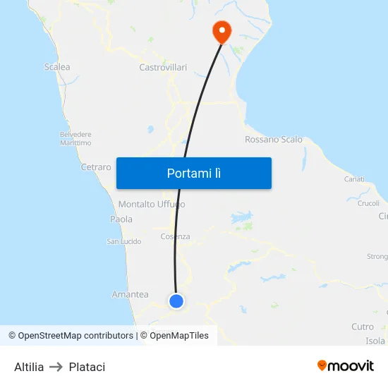 Altilia to Plataci map