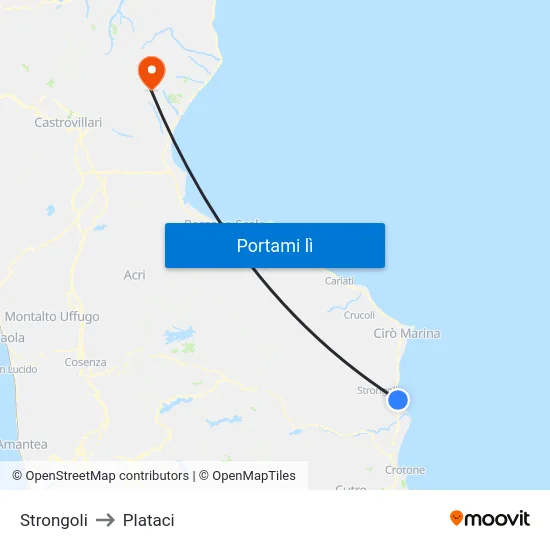 Strongoli to Plataci map