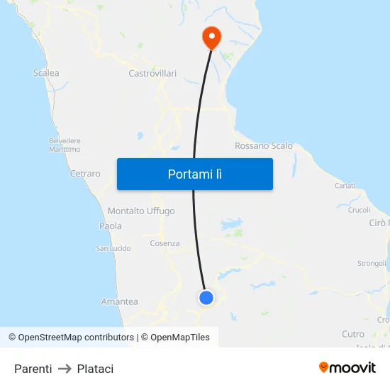 Parenti to Plataci map