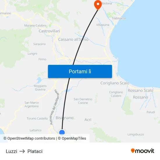 Luzzi to Plataci map