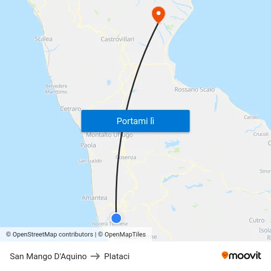 San Mango D'Aquino to Plataci map