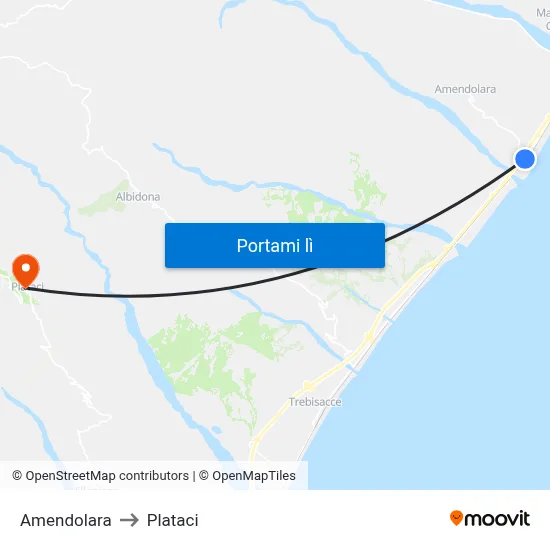 Amendolara to Plataci map