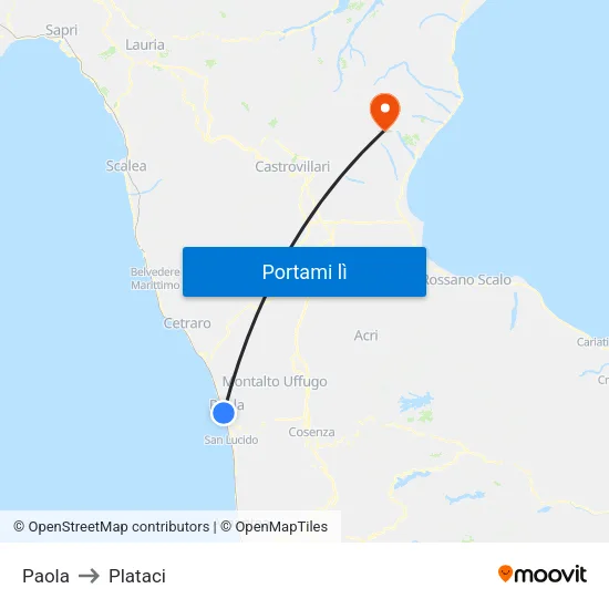 Paola to Plataci map