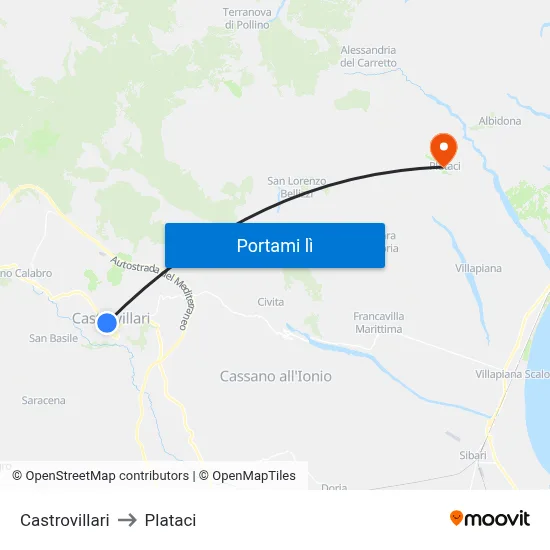 Castrovillari to Plataci map