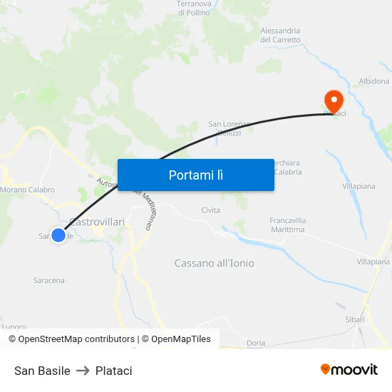 San Basile to Plataci map