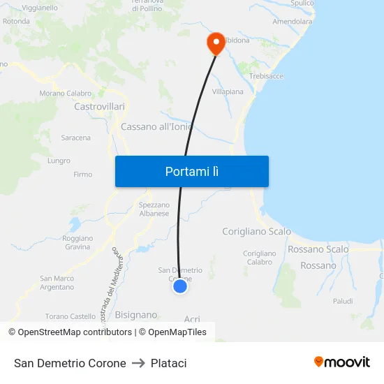 San Demetrio Corone to Plataci map