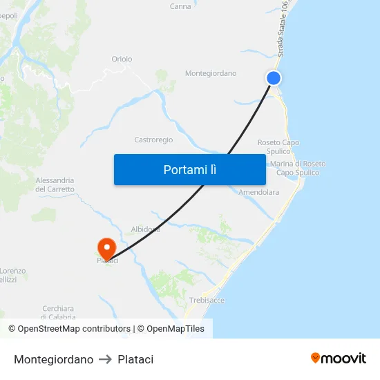 Montegiordano to Plataci map
