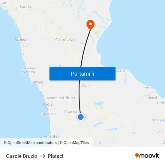 Casole Bruzio to Plataci map