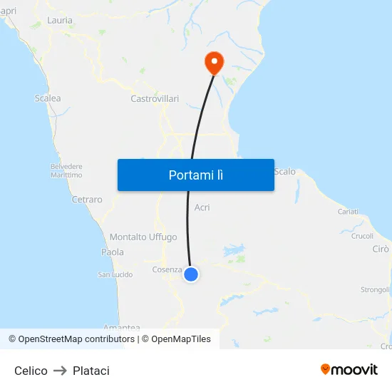 Celico to Plataci map