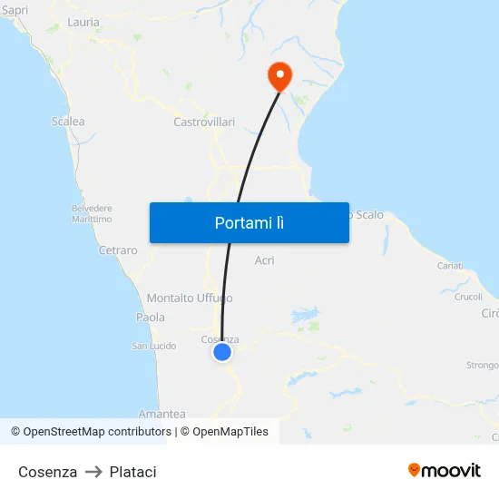 Cosenza to Plataci map