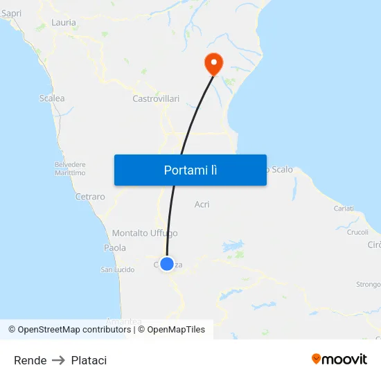 Rende to Plataci map