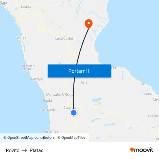 Rovito to Plataci map